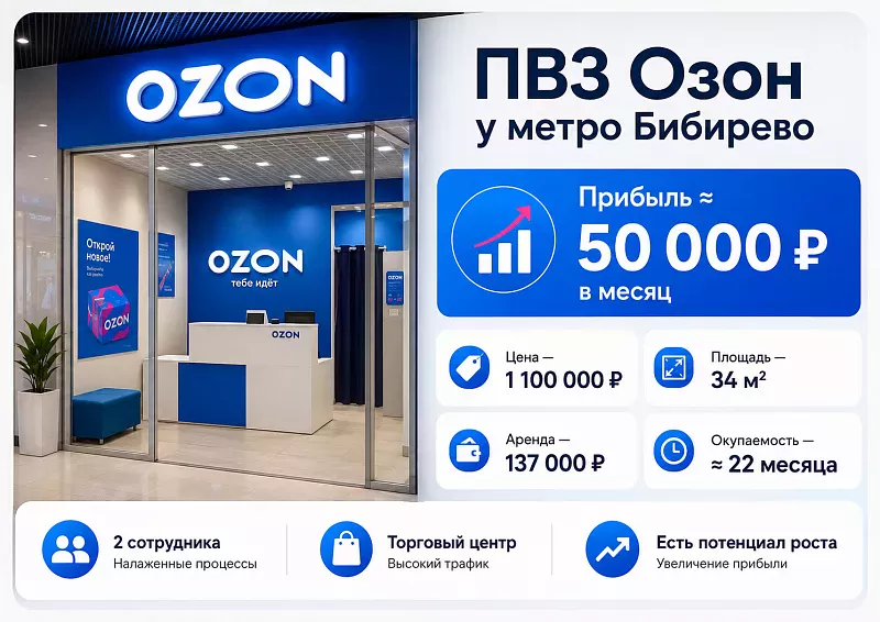 ПВЗ Озон в Бибирево — прибыль ≈ 50 000 ₽ в месяц