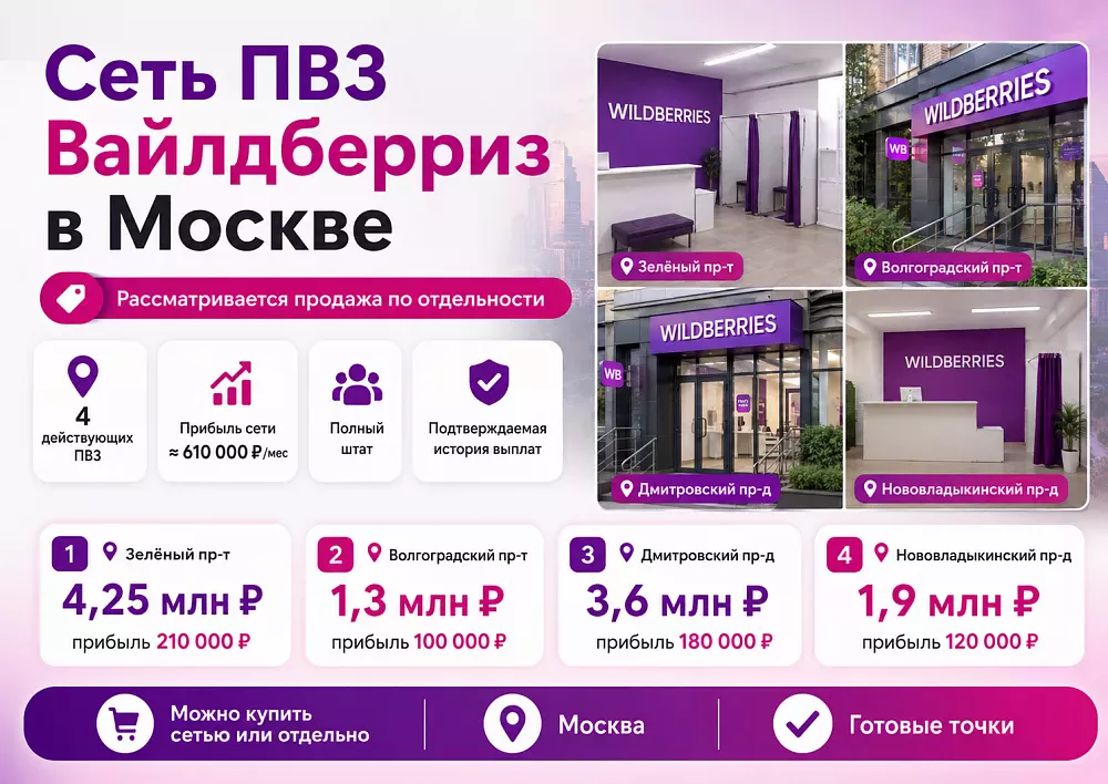 Интерьер действующего ПВЗ Wildberries из каталога «Бизнес Маркета»