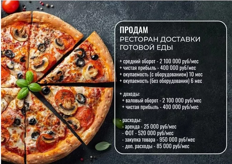 Продам ресторан доставки, окупаемость 6 мес
